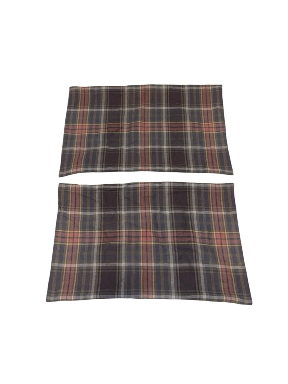 Set of 2 Pottery Barn Cotton & Linen Yarn-Dyed Tartan Plaid Lumbar Shams 16x26